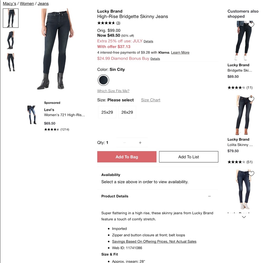 Size 4 Lucky Brand Jeans